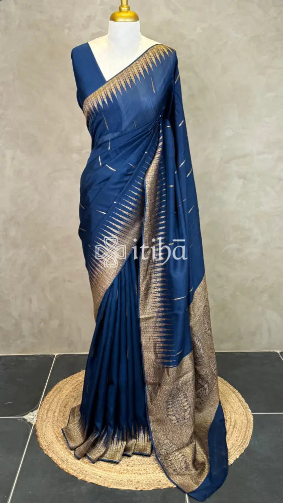 SEMI TUSSAR GEORGETTE BANARASI SAREE - PEACOCK BLUE