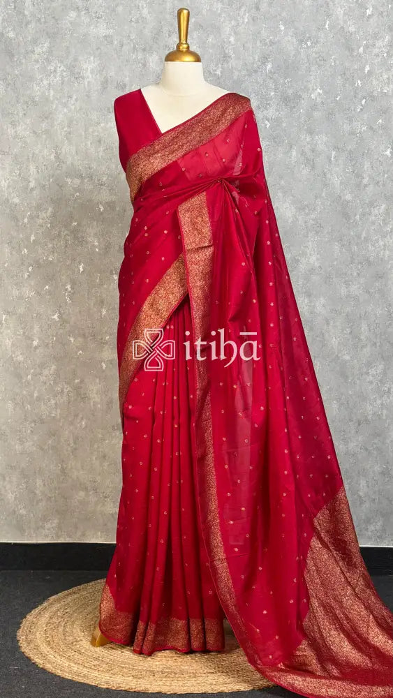 SEMI TUSSAR GEORGETTE BANARASI SAREE - RED PINK