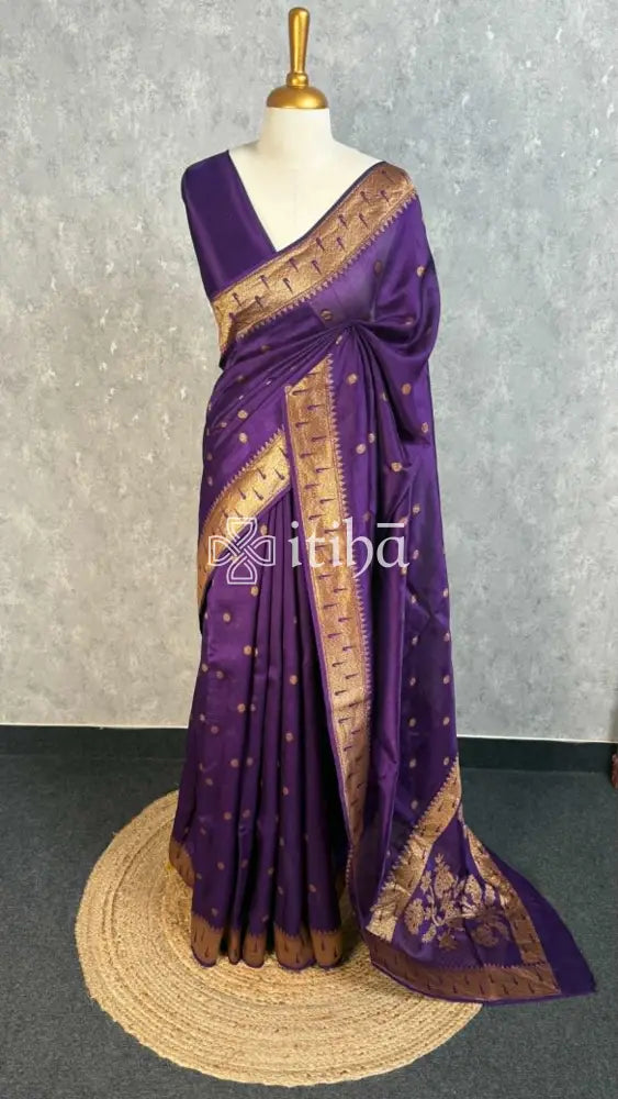SEMI TUSSAR GEORGETTE BANARASI SAREE - ROYAL PURPLE