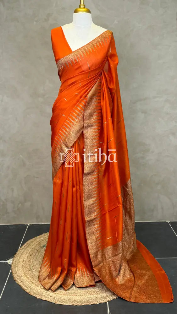 SEMI TUSSAR GEORGETTE BANARASI SAREE - RUST ORANGE
