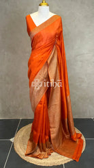 SEMI TUSSAR GEORGETTE BANARASI SAREE - RUST ORANGE