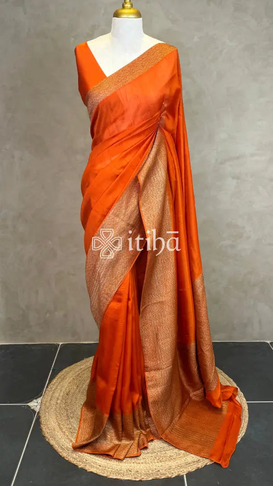 SEMI TUSSAR GEORGETTE BANARASI SAREE - RUST ORANGE