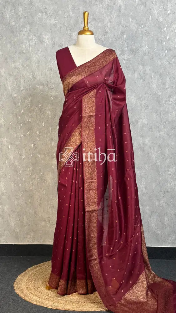 SEMI TUSSAR GEORGETTE BANARASI SAREE - WINE MAROON