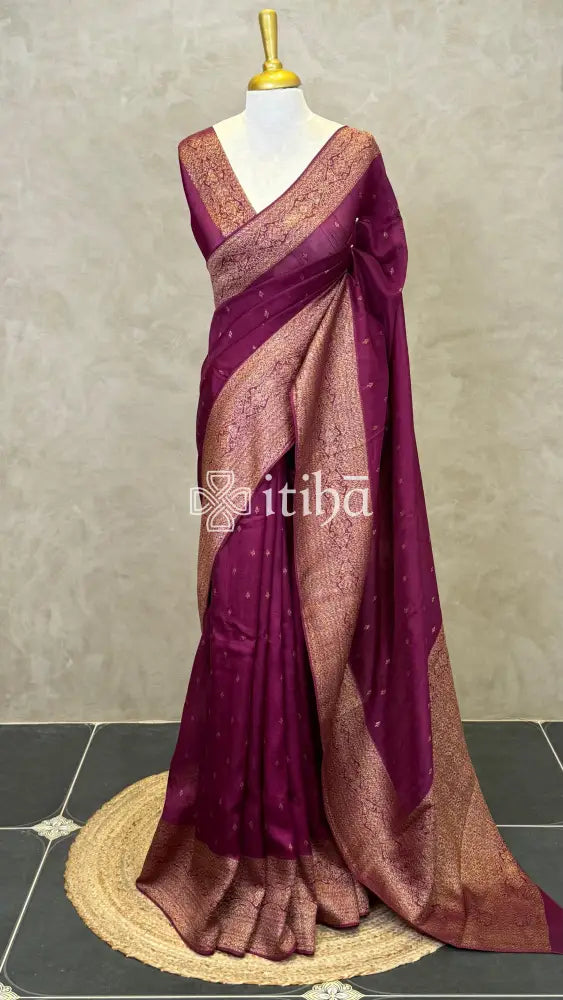 SEMI TUSSAR GEORGETTE BANARASI SAREE - WINE PURPLE