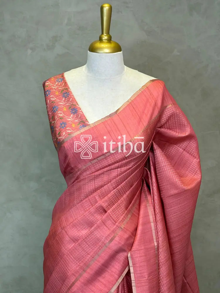 SEMI TUSSAR KANTHA STITCH EMBROIDERY SAREE