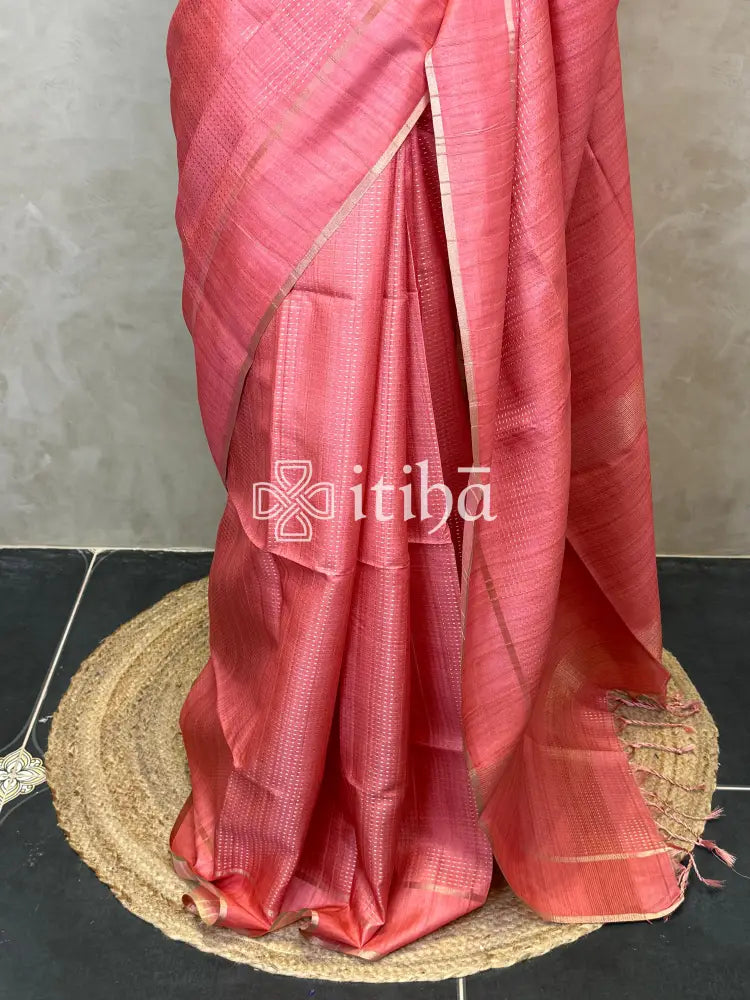SEMI TUSSAR KANTHA STITCH EMBROIDERY SAREE