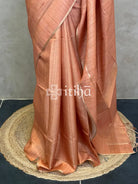 SEMI TUSSAR KANTHA STITCH EMBROIDERY SAREE - PASTEL PEACH