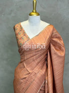 SEMI TUSSAR KANTHA STITCH EMBROIDERY SAREE - PASTEL PEACH