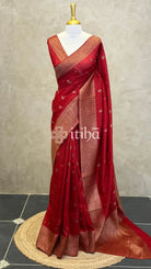 SEMI TUSSAR MEENAKARI BANARASI SAREE - DARK RED