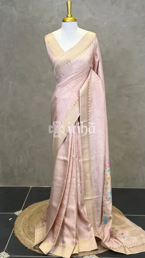 SEMI TUSSAR MEENAKARI BANARASI SAREE - LIGHT PEACH