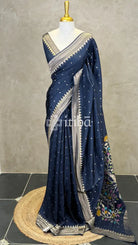 SEMI TUSSAR MEENAKARI BANARASI SAREE - NAVY BLUE