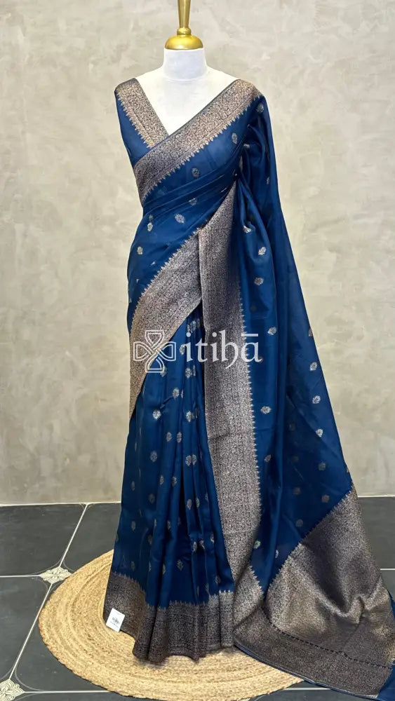 SEMI TUSSAR MEENAKARI BANARASI SAREE - PEACOCK BLUE