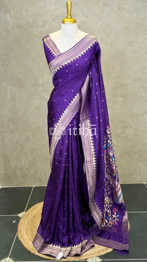SEMI TUSSAR MEENAKARI BANARASI SAREE - Purple