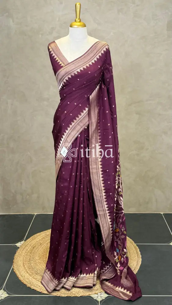 SEMI TUSSAR MEENAKARI BANARASI SAREE - WINE PURPLE