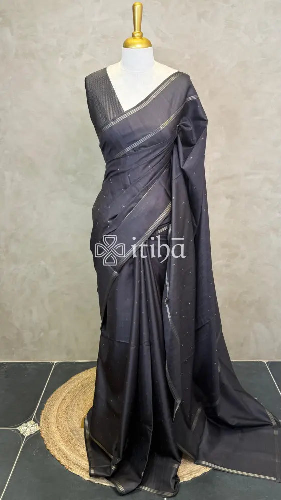 SEMI TUSSAR SAREE - Black