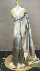 SEMI TUSSAR SILK WEAVING BANARASI SAREE - METALIC GREY