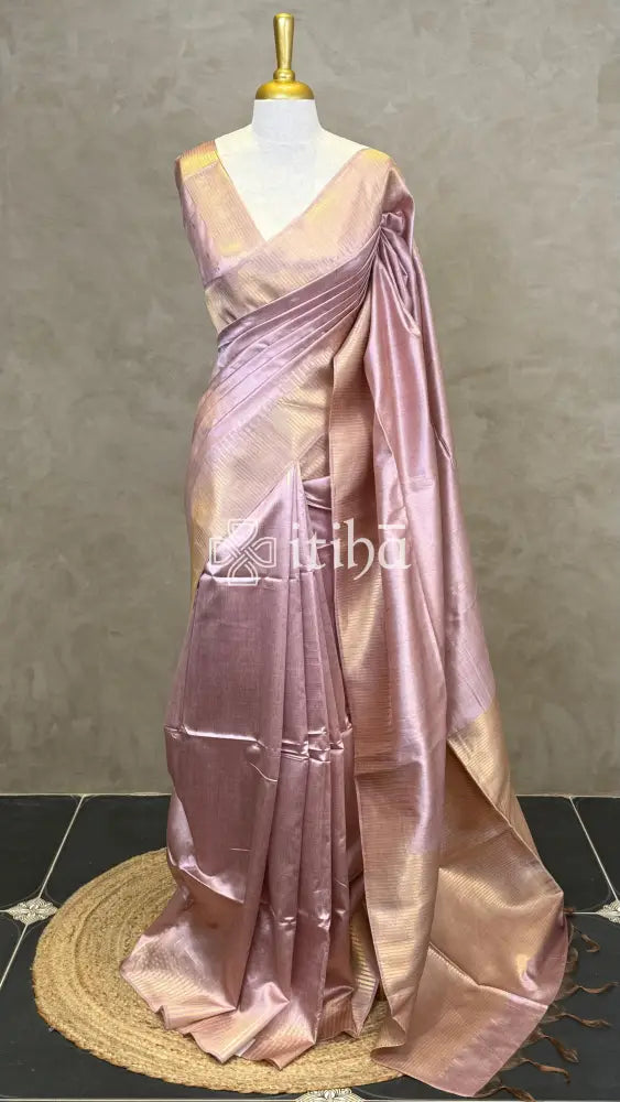 SEMI TUSSAR SILK WEAVING BANARASI SAREE - PASTEL PINK