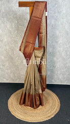 SEMI TUSSAR WEAVING CONTRA BANARASI SAREE - Beige
