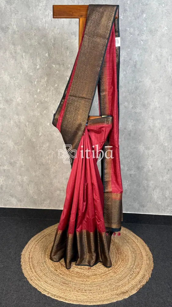 SEMI TUSSAR WEAVING CONTRA BANARASI SAREE - BRIGHT RED
