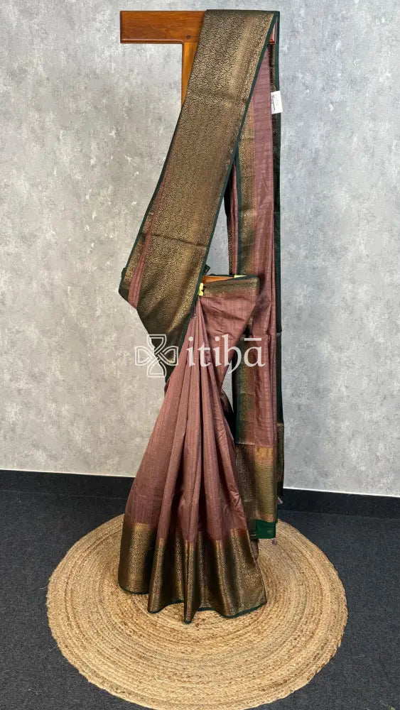 SEMI TUSSAR WEAVING CONTRA BANARASI SAREE - dusty rose