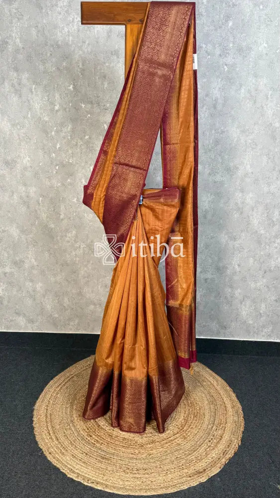 SEMI TUSSAR WEAVING CONTRA BANARASI SAREE - Gold