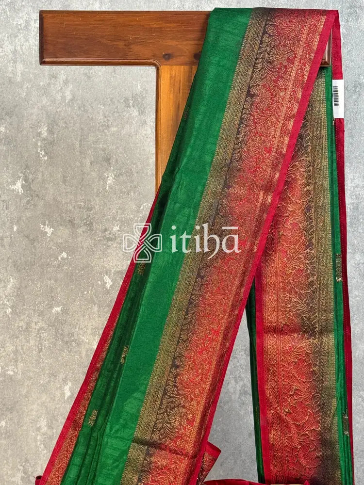 SEMI TUSSAR WEAVING CONTRA BANARASI SAREE - Green