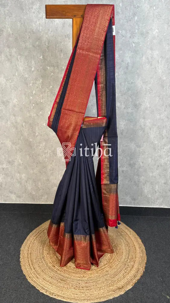 SEMI TUSSAR WEAVING CONTRA BANARASI SAREE - Navy