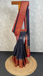 SEMI TUSSAR WEAVING CONTRA BANARASI SAREE - Navy