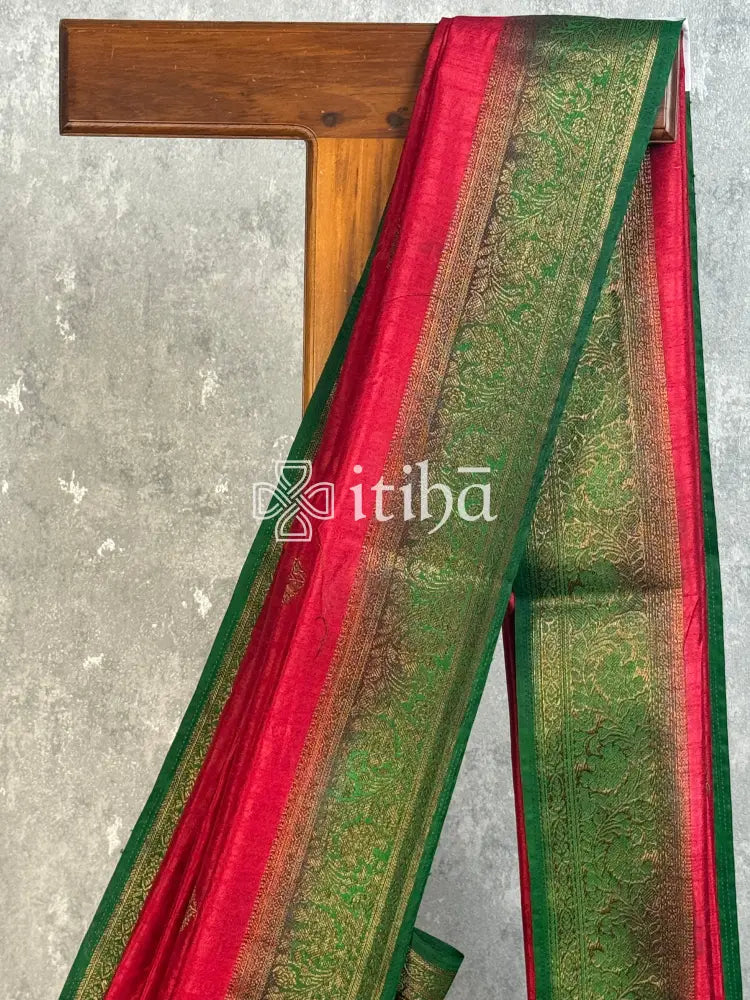 SEMI TUSSAR WEAVING CONTRA BANARASI SAREE - Red