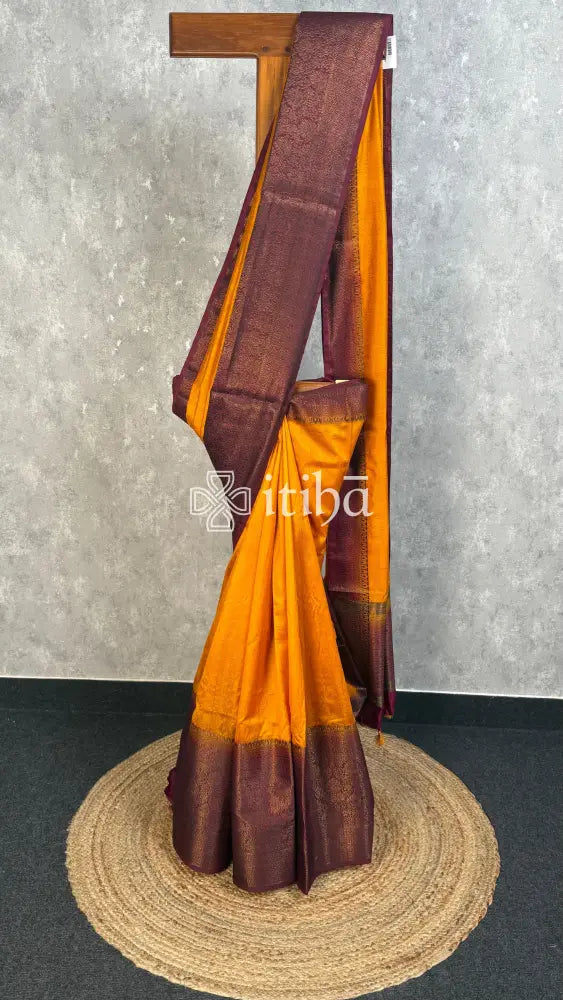 SEMI TUSSAR WEAVING CONTRA BANARASI SAREE - Yellow