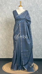 SEMI TUSSAR ZARI STRIPES BANARASI SAREES - DEEP BLUE