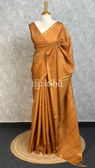 SEMI TUSSAR ZARI STRIPES BANARASI SAREES - MUSTARD GOLD
