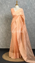 SILK LINEN SATIN BORDER BANARASI SAREE - BLUSH PEACH