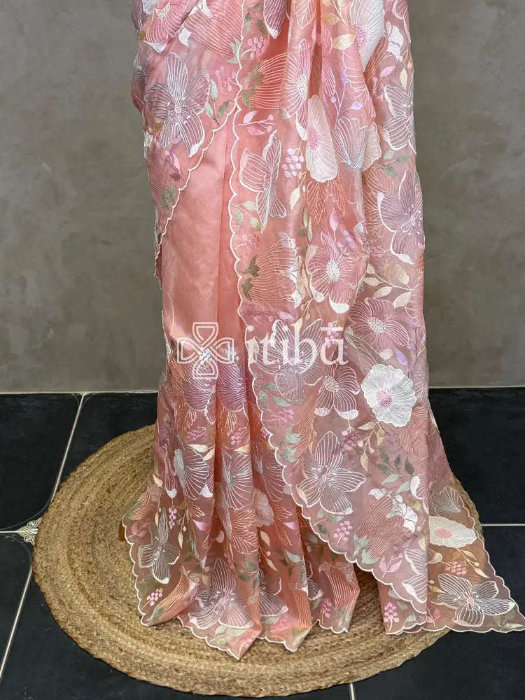 SILK ORGANZA 3D APPLIQUE EMBROIDERY SAREE