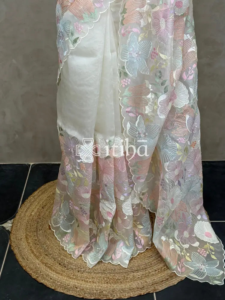 SILK ORGANZA 3D APPLIQUE EMBROIDERY SAREE