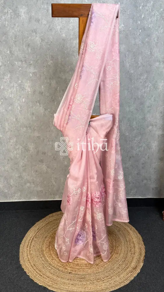 SILK ORGANZA APPLIQUE EMBROIDERY SAREE