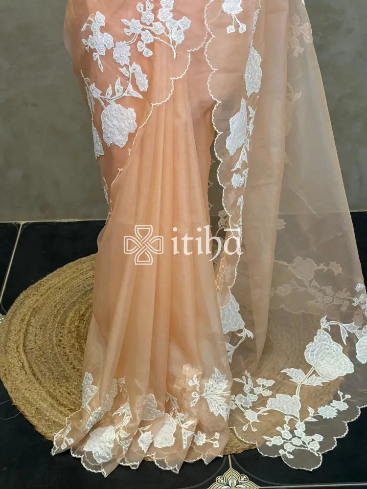 SILK ORGANZA APPLIQUE EMBROIDERY SAREE