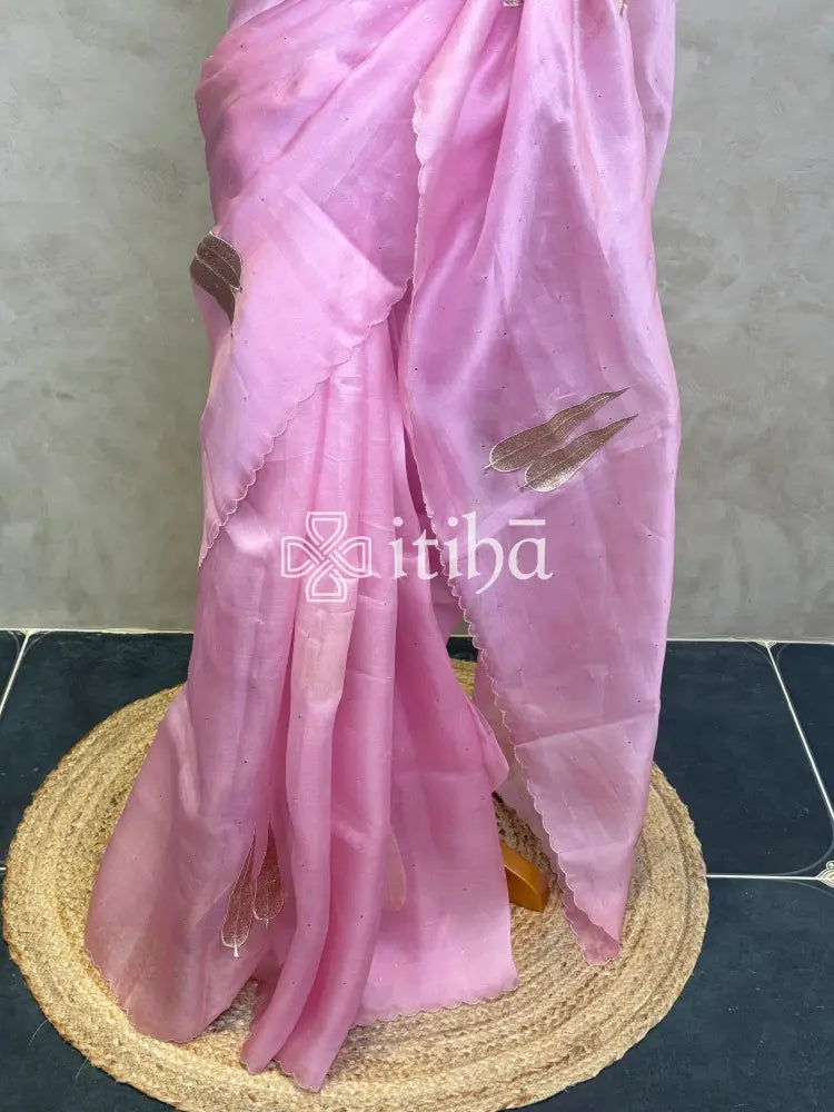 SILK ORGANZA APPLIQUE EMBROIDERY SAREE