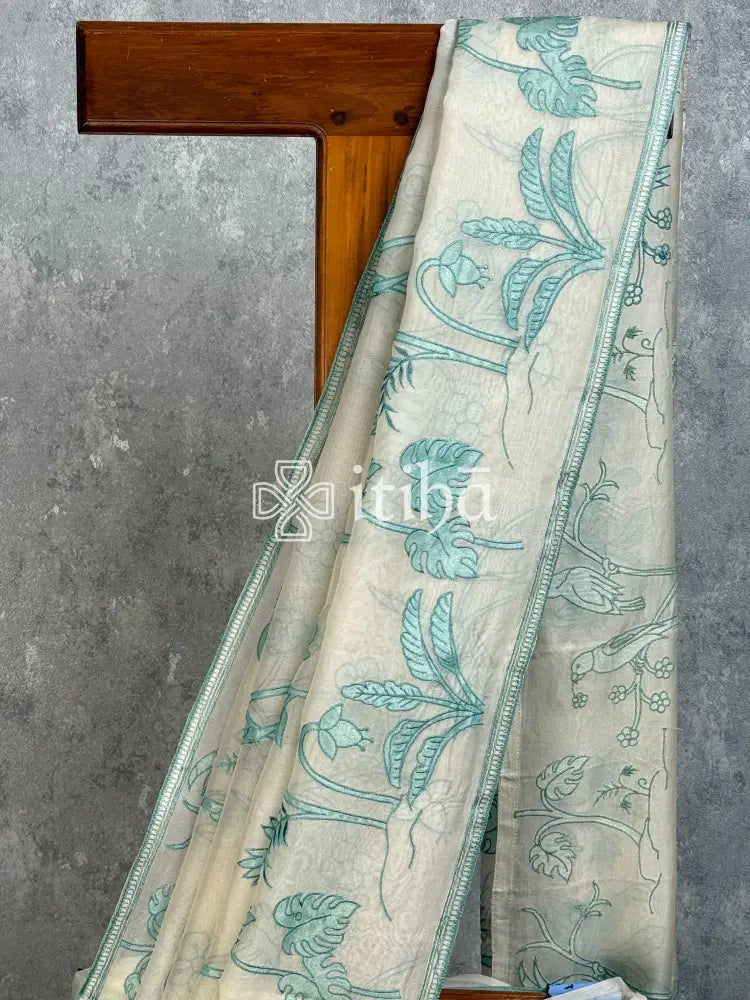 SILK ORGANZA APPLIQUE EMBROIDERY SAREE