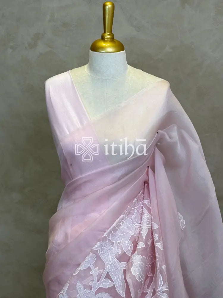 SILK ORGANZA APPLIQUE EMBROIDERY SAREE