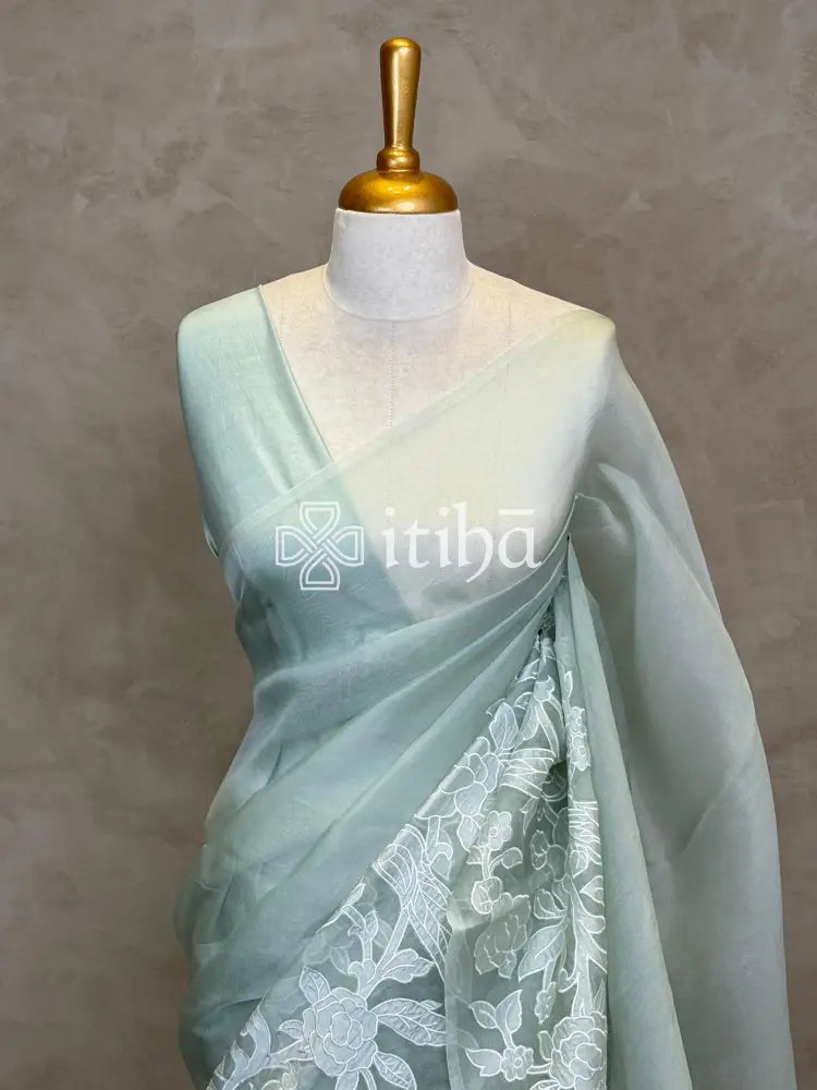 SILK ORGANZA APPLIQUE EMBROIDERY SAREE