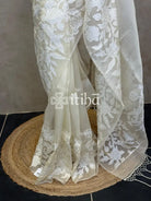 SILK ORGANZA APPLIQUE EMBROIDERY SAREE