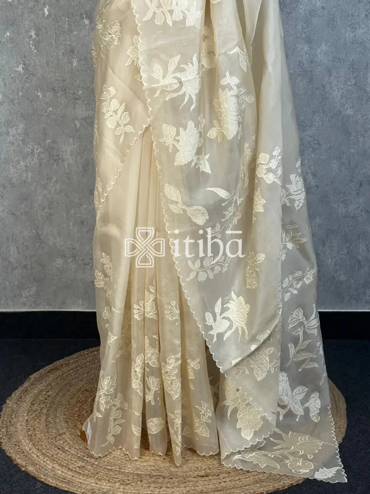 SILK ORGANZA APPLIQUE EMBROIDERY SAREE