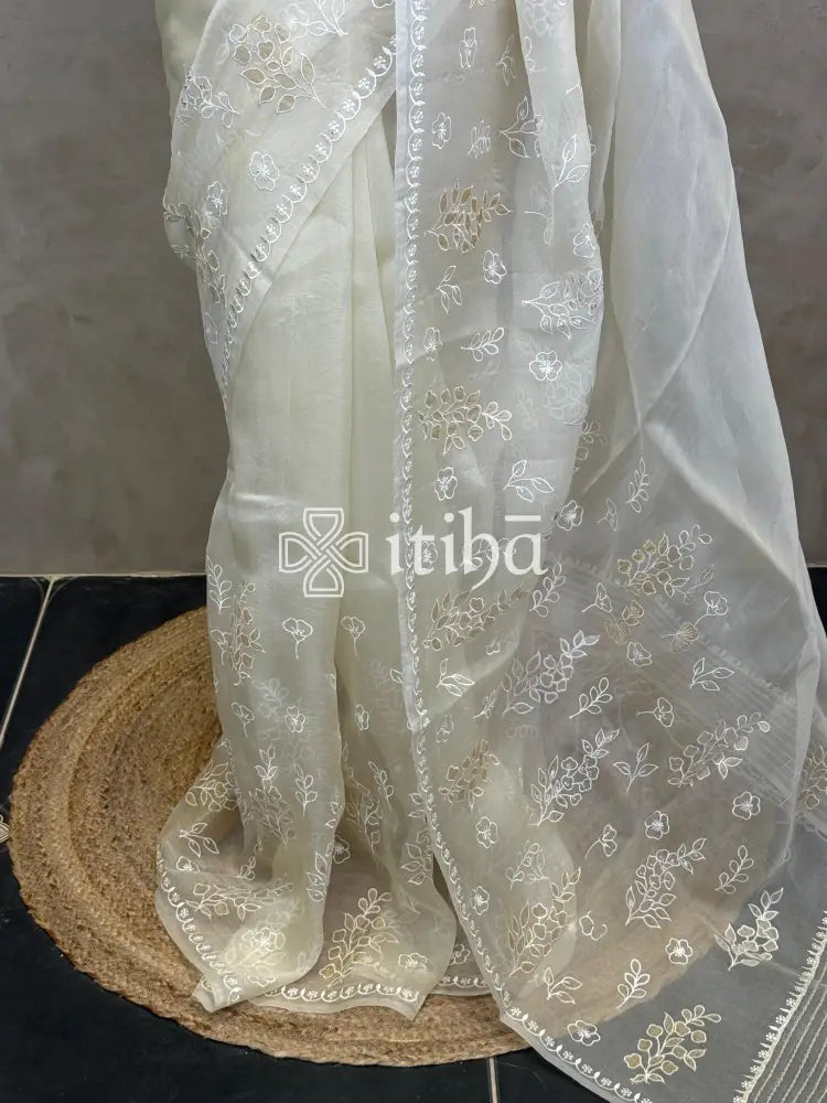 SILK ORGANZA APPLIQUE EMBROIDERY SAREE