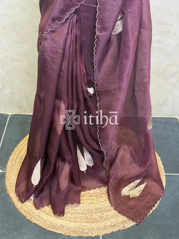 SILK ORGANZA APPLIQUE EMBROIDERY SAREE