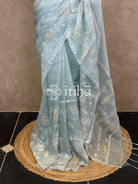 SILK ORGANZA APPLIQUE EMBROIDERY SAREE