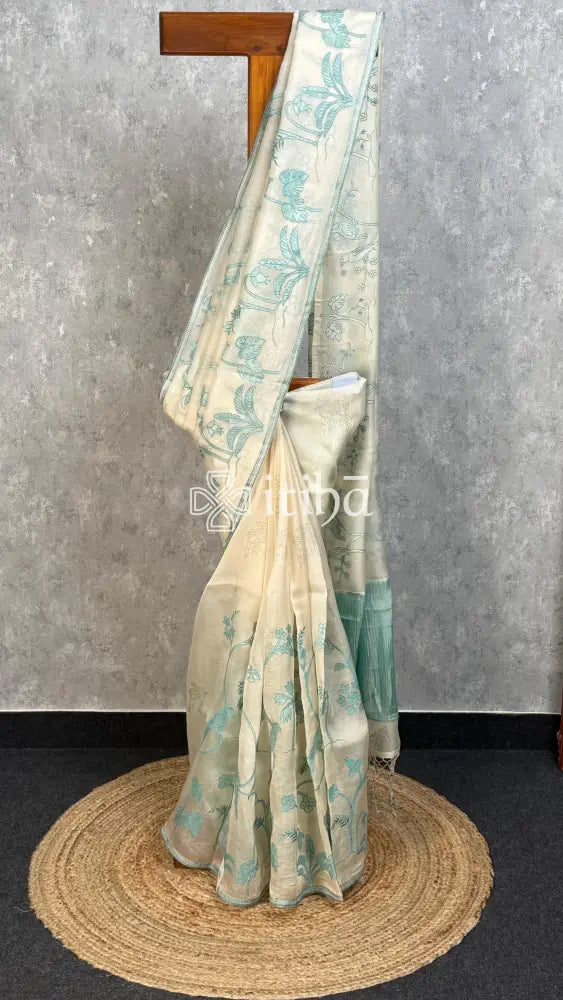 SILK ORGANZA APPLIQUE EMBROIDERY SAREE
