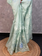 SILK ORGANZA APPLIQUE EMBROIDERY SAREE
