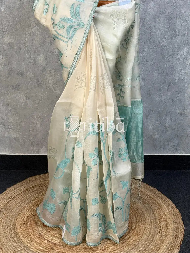SILK ORGANZA APPLIQUE EMBROIDERY SAREE