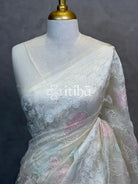 SILK ORGANZA APPLIQUE EMBROIDERY SAREE